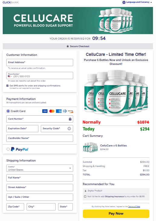 CelluCare Secured Order Page